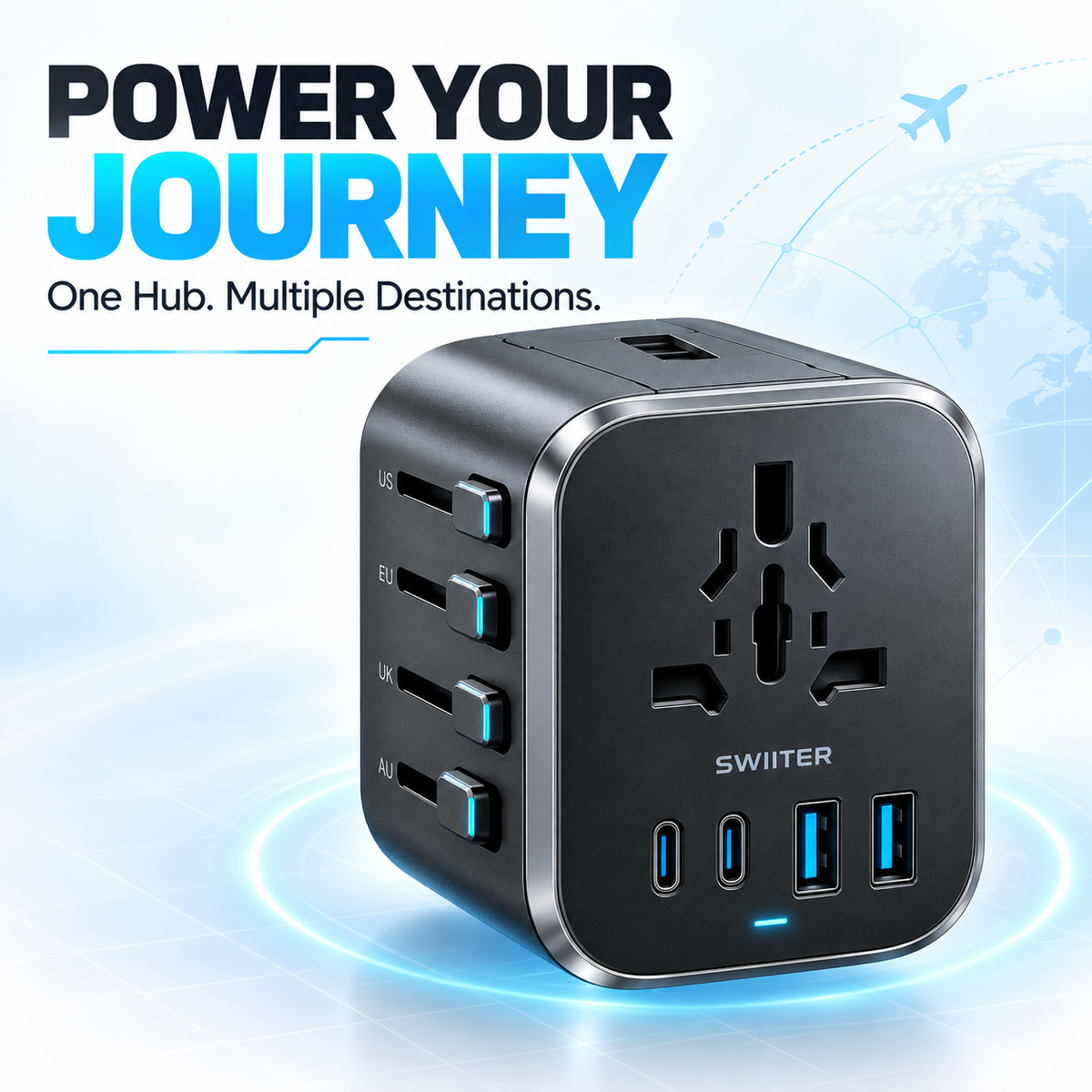 SWIITER® TravelVolt Universal USB-C International Power Hub