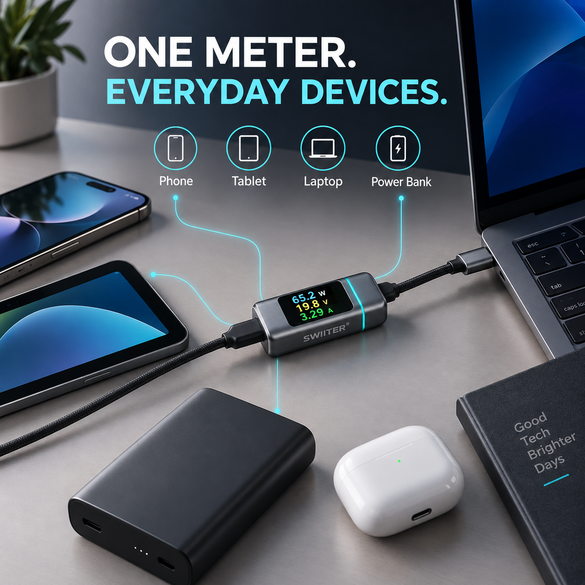 SWIITER® CableCheck USB-C Power Meter Display Adapter